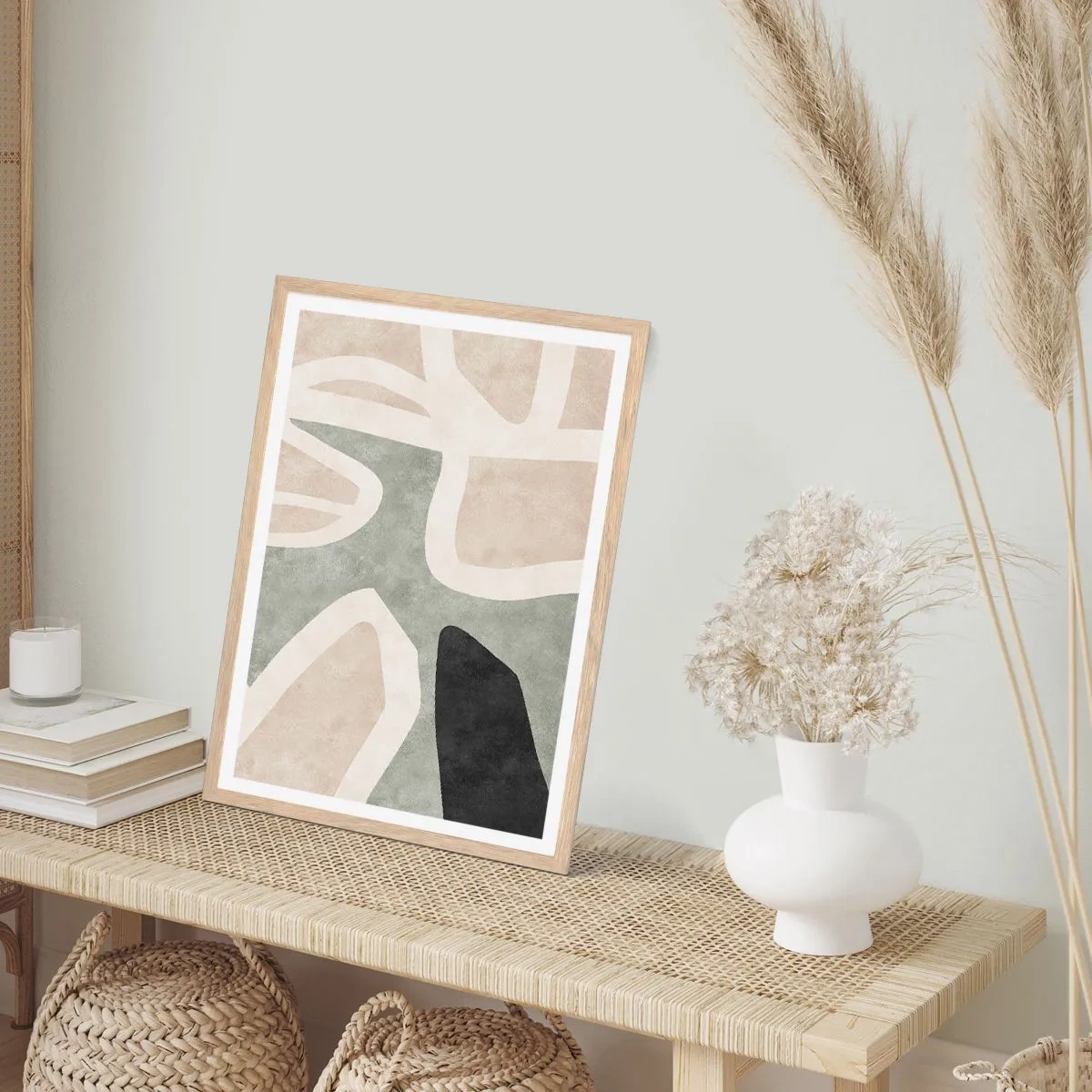 Poster in einem Rahmen aus heller Eiche - Komposition mit schwarzem Motiv - 70x100 cm