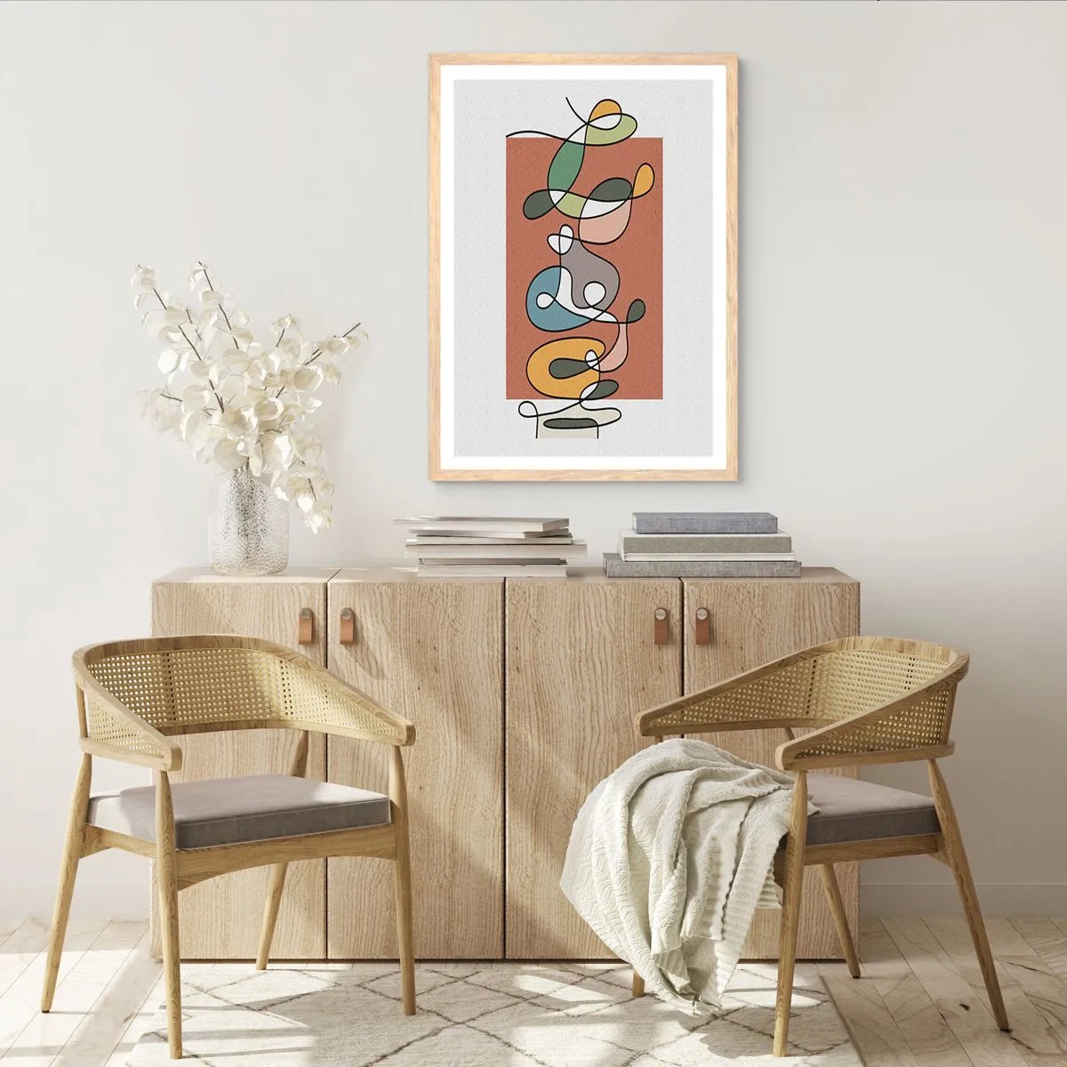 Poster in einem Rahmen aus heller Eiche - Abstraktion: bunter Tanz - 40x50 cm