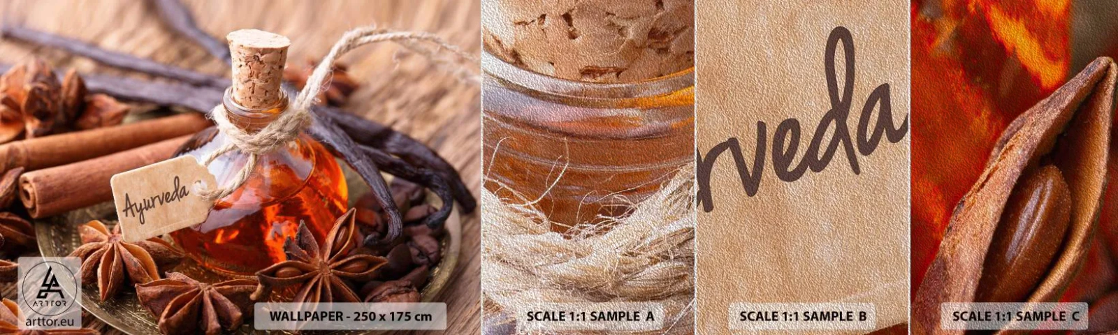 Fototapeten Muster Premium Sand - Zur Einheit von Körper und Geist - Zimt, Anis, Vanille - 100x30 cm