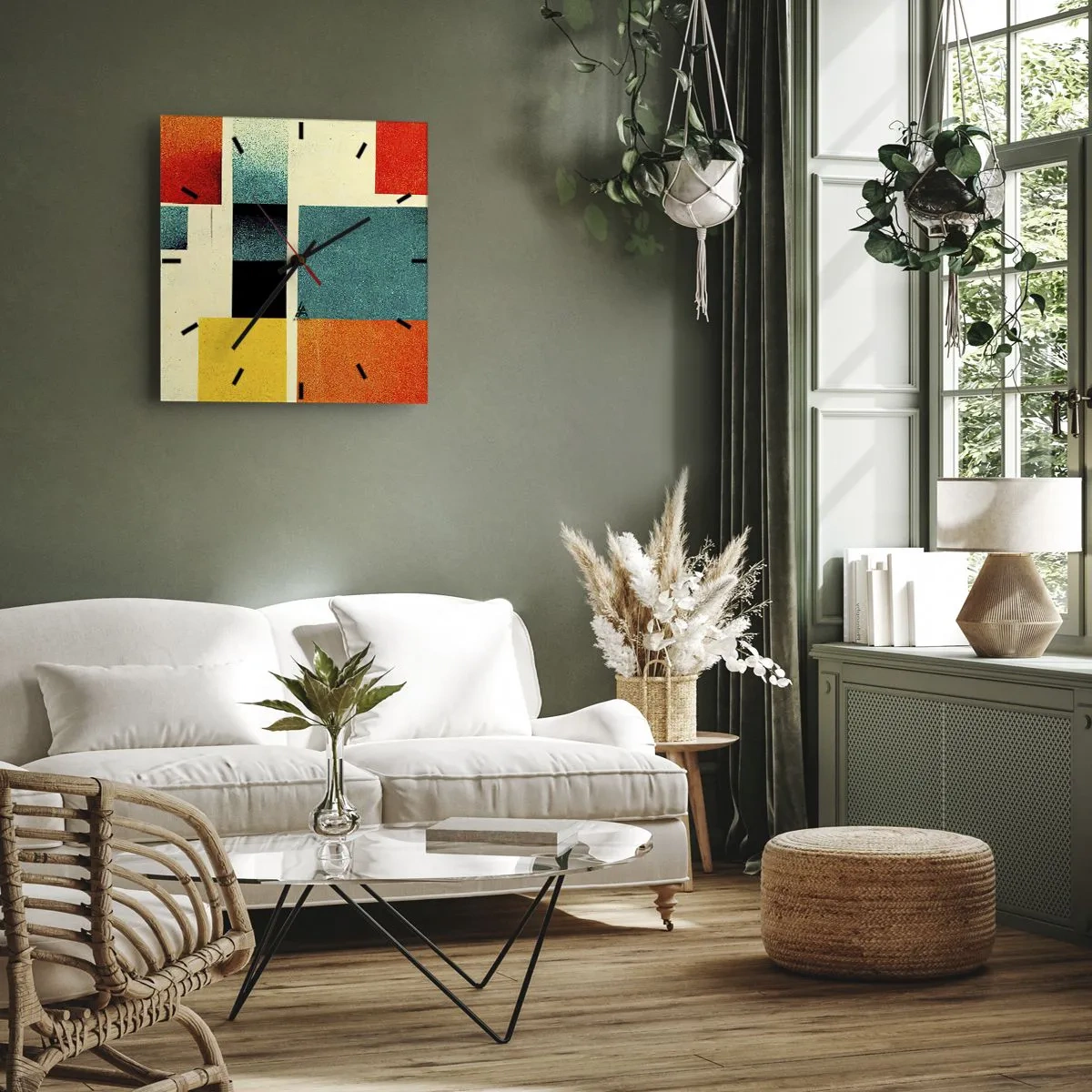 Wanduhr - Glasuhr - Geometrische Abstraktion – gute Energie - 40x40 cm
