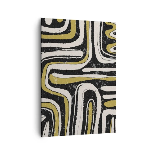 Bild auf Leinwand - Leinwandbild - Abstraktes Muster in Schwarz, Weiß und Gold - 50x70cm - Komposition: Straßen und Gassen - Moderne Wanddekoration für Wohnzimmer und Schlafzimmer ARTTOR