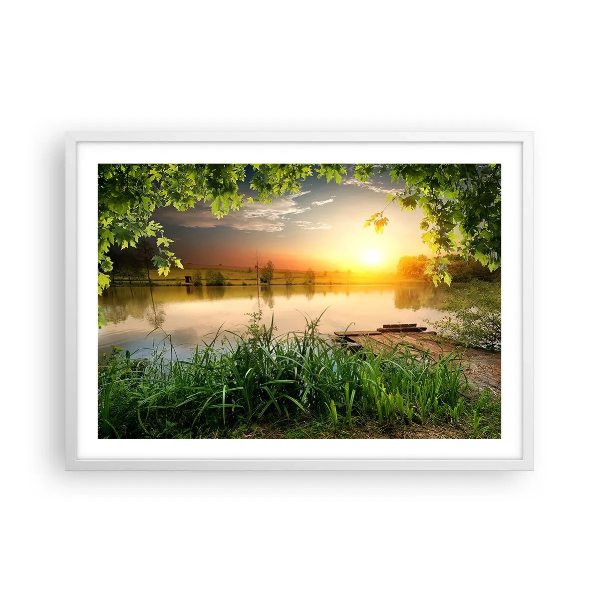 Poster in einem weißen Rahmen - Landschaft in einem grünen Rahmen - 70x50 cm