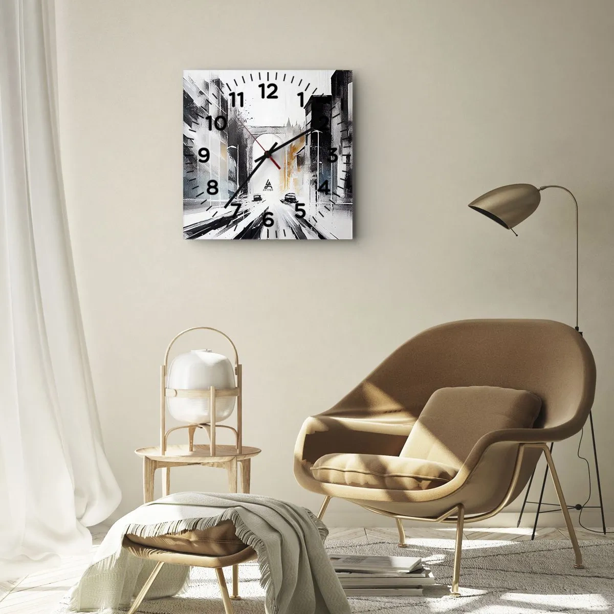 Wanduhr - Glasuhr - Stadtstudie: Architektur und Bewegung - 40x40 cm