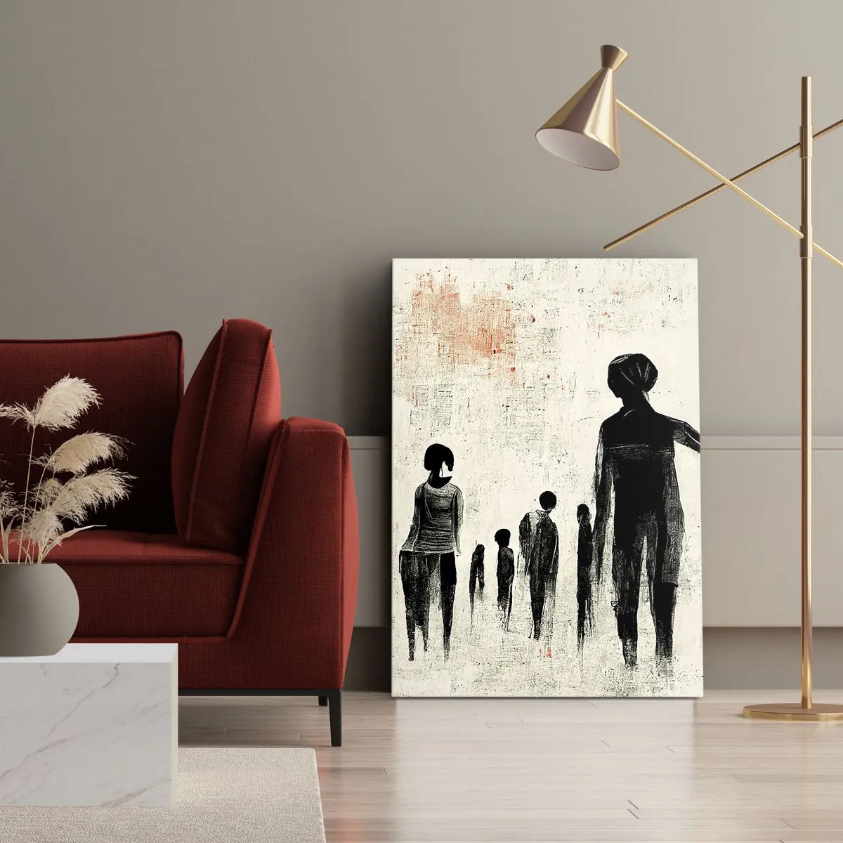 Bild auf Leinwand - Leinwandbild - Figuren in monochromer Komposition vor hellem Hintergrund - 80x120cm - Gegen die Einsamkeit - Moderne Wanddekoration für Wohnzimmer und Schlafzimmer ARTTOR