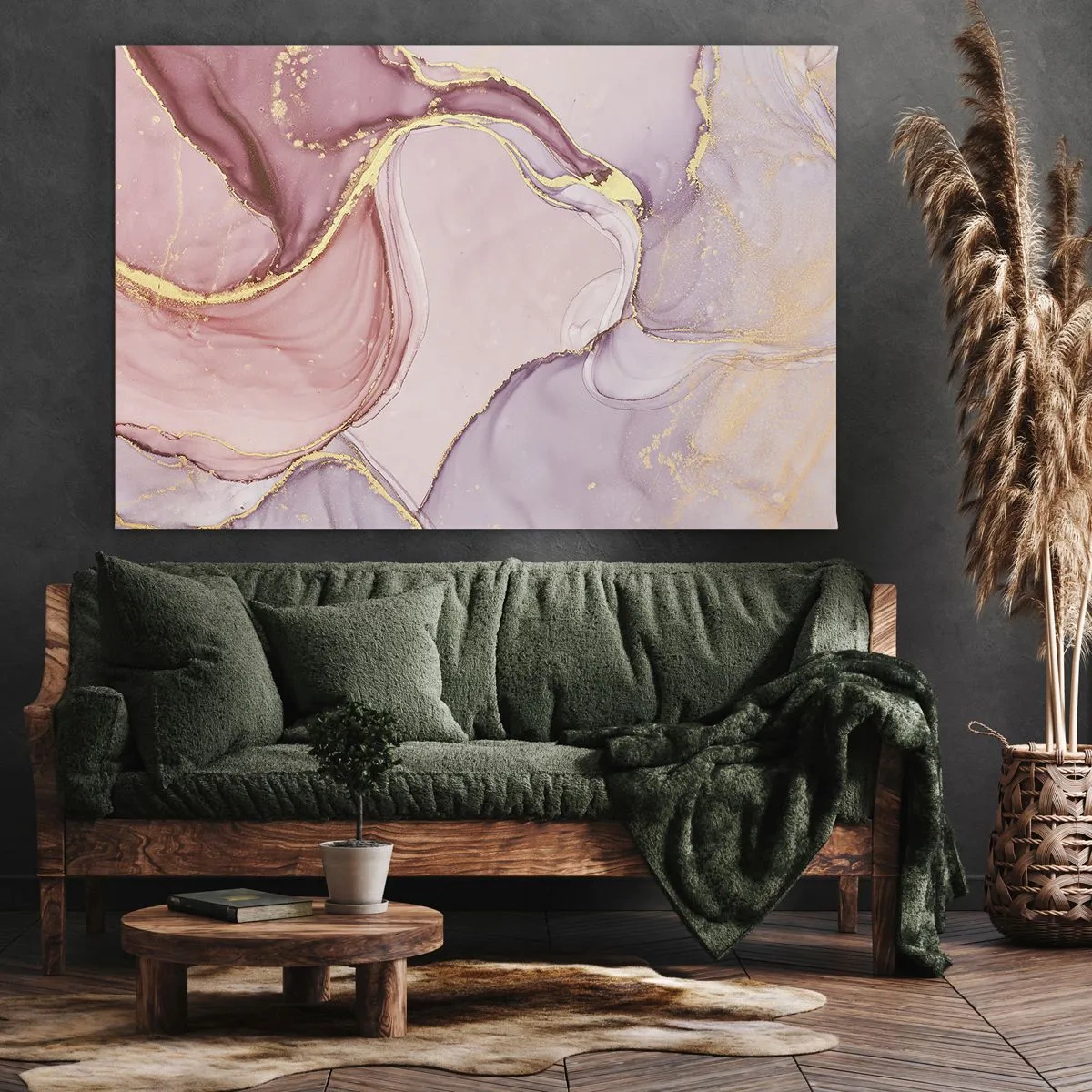 Bild auf Leinwand - Leinwandbild - Zarte abstrakte Muster in Rosa- und Goldtönen - 70x50cm - Eine Liebkosung der Farben - Moderne Wanddekoration für Wohnzimmer und Schlafzimmer ARTTOR