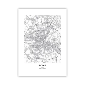 Poster - Schwarz-weiße Karte von Rom mit detaillierten Straßen und Denkmälern - 50x70cm - Römischer Kreis - Moderne Wanddekoration für Wohnzimmer und Schlafzimmer ARTTOR