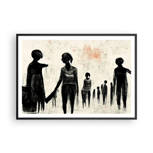 Poster in einem schwarzem Rahmen - Figuren in monochromer Komposition vor hellem Hintergrund - 100x70cm - Gegen die Einsamkeit - Moderne Wanddekoration für Wohnzimmer und Schlafzimmer ARTTOR