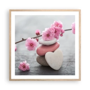 Poster in einem Rahmen aus heller Eiche - Glückseligkeit mit einer Kirschblüte - 60x60 cm