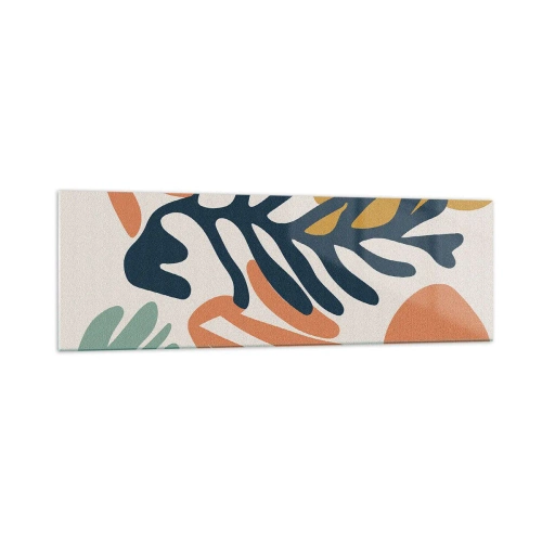 Glasbild - Bild auf glas - Bunte Blätter im abstrakten Stil - 160x50cm - Korallenmeere - Moderne Wanddekoration für Wohnzimmer und Schlafzimmer ARTTOR