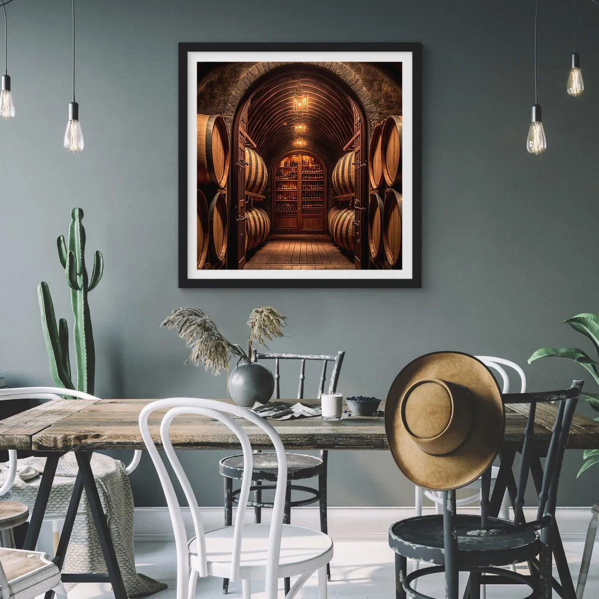 Poster in einem schwarzem Rahmen - Stimmungsvoller Keller - 30x30 cm
