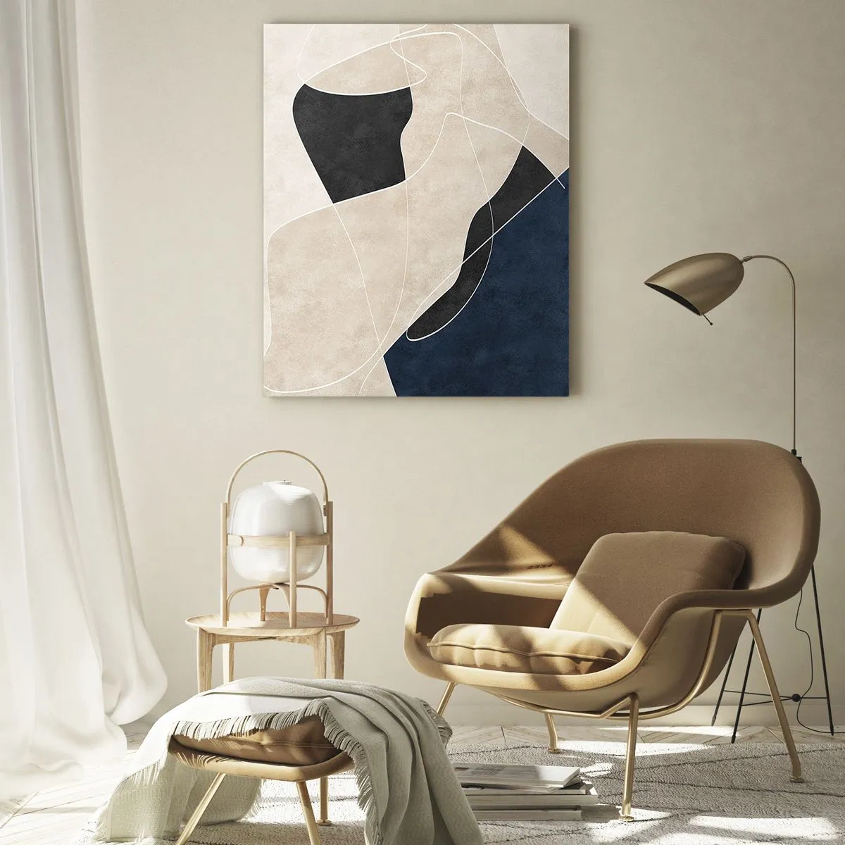 Glasbild - Bild auf glas - Geometrische Abstraktion in Beige- und Marineblautönen - 70x100cm - Abstrakte Komposition – Farbkontrast - Moderne Wanddekoration für Wohnzimmer und Schlafzimmer ARTTOR
