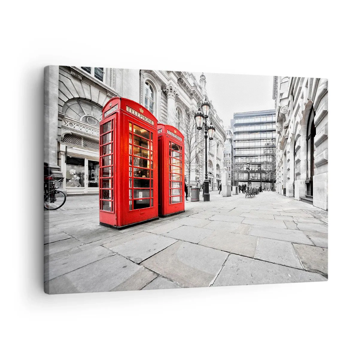 Bild auf Leinwand - Leinwandbild - Rote Telefonzellen vor dem Hintergrund der Stadtlandschaft - 70x50cm - Willkommen in London - Moderne Wanddekoration für Wohnzimmer und Schlafzimmer ARTTOR