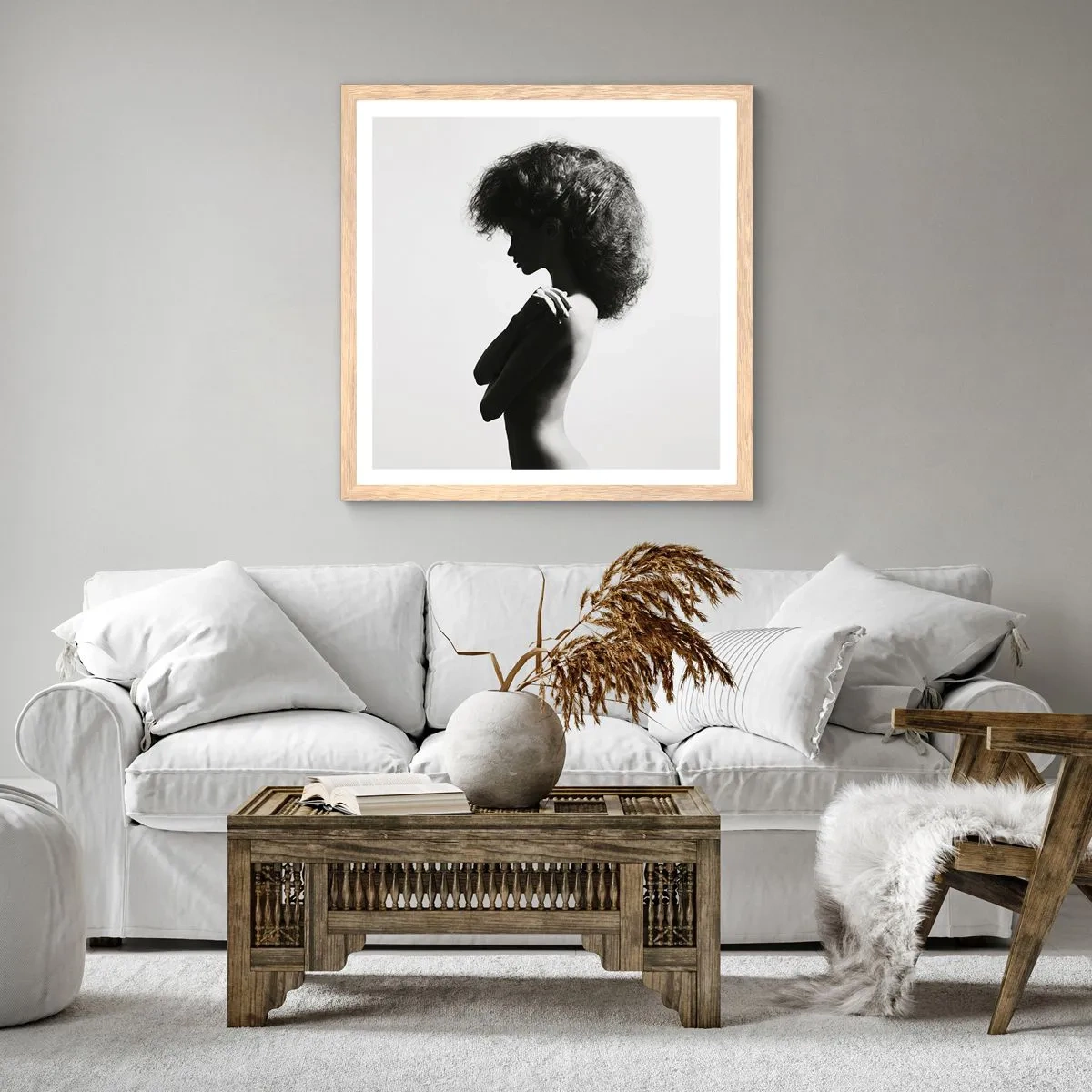 Poster in einem Rahmen aus heller Eiche - Wie eine Blume auf einem schlanken Stiel - 60x60 cm