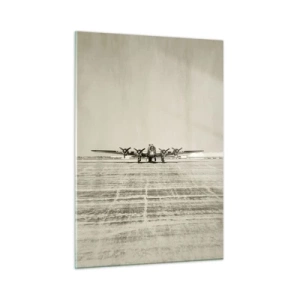 Glasbild - Bild auf glas - Historisches Flugzeug auf dem Flughafen im Sepia-Stil - 50x70cm - Wie immer bereit - Moderne Wanddekoration für Wohnzimmer und Schlafzimmer ARTTOR