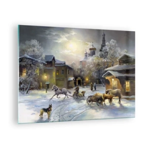 Glasbild - Bild auf glas - Winterliche Stadtlandschaft im Mondlicht - 70x50cm - Die Magie des russischen Winters - Moderne Wanddekoration für Wohnzimmer und Schlafzimmer ARTTOR