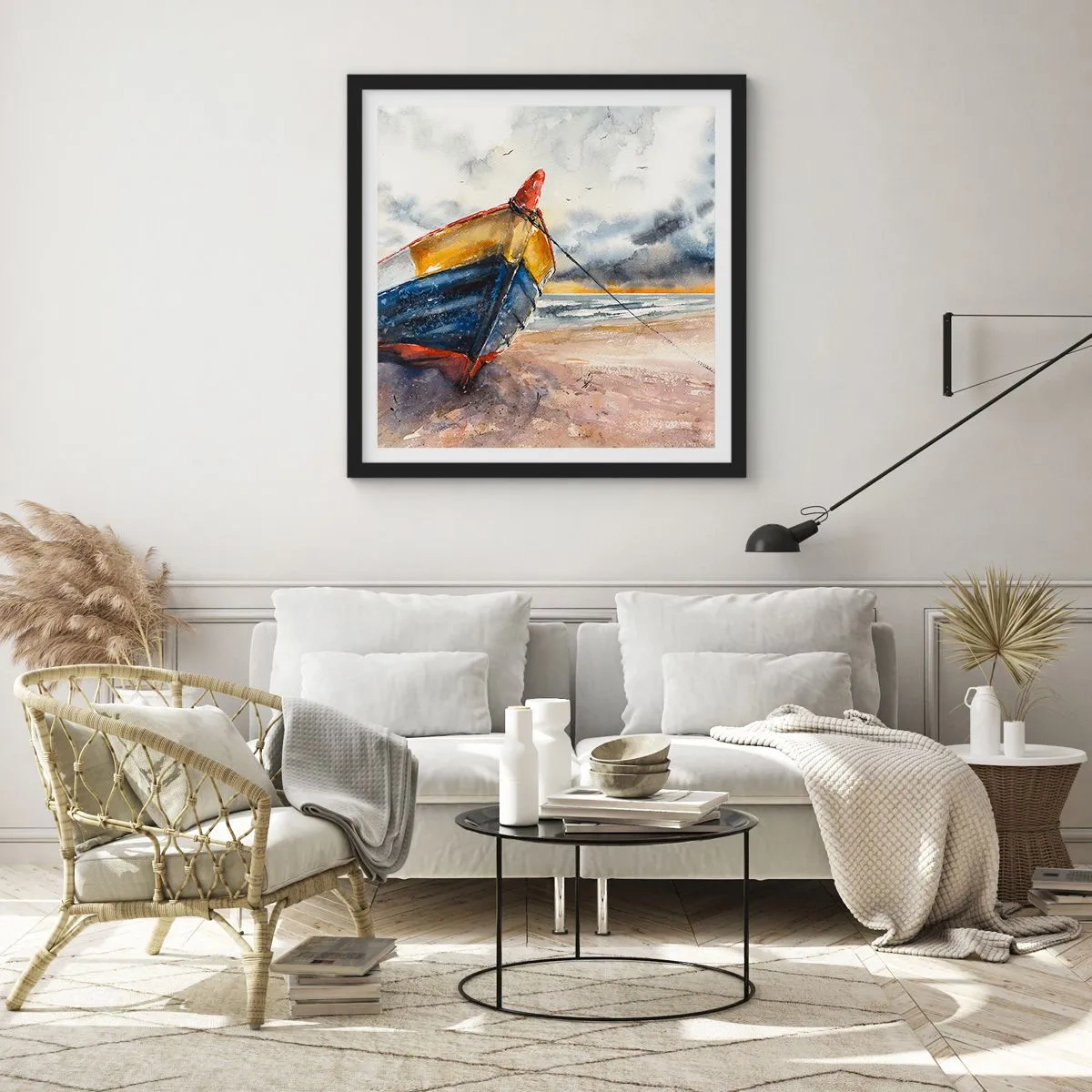 Poster in einem schwarzem Rahmen - Erholung am Ufer - 30x30 cm