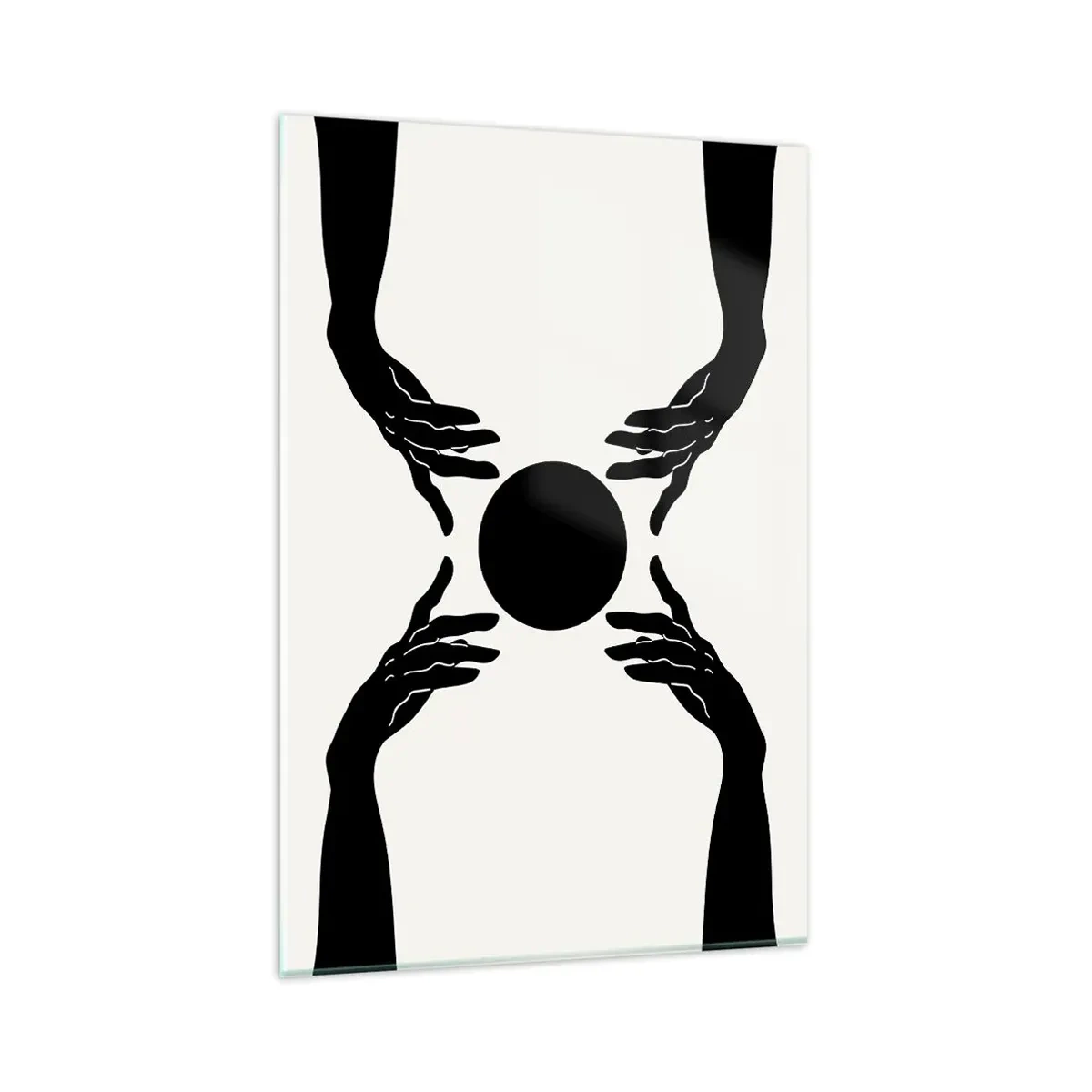 Glasbild - Bild auf glas - Schwarze Hände in einer symmetrischen Komposition mit einer Kugel - 80x120cm - Geheimes Zeichen - Moderne Wanddekoration für Wohnzimmer und Schlafzimmer ARTTOR