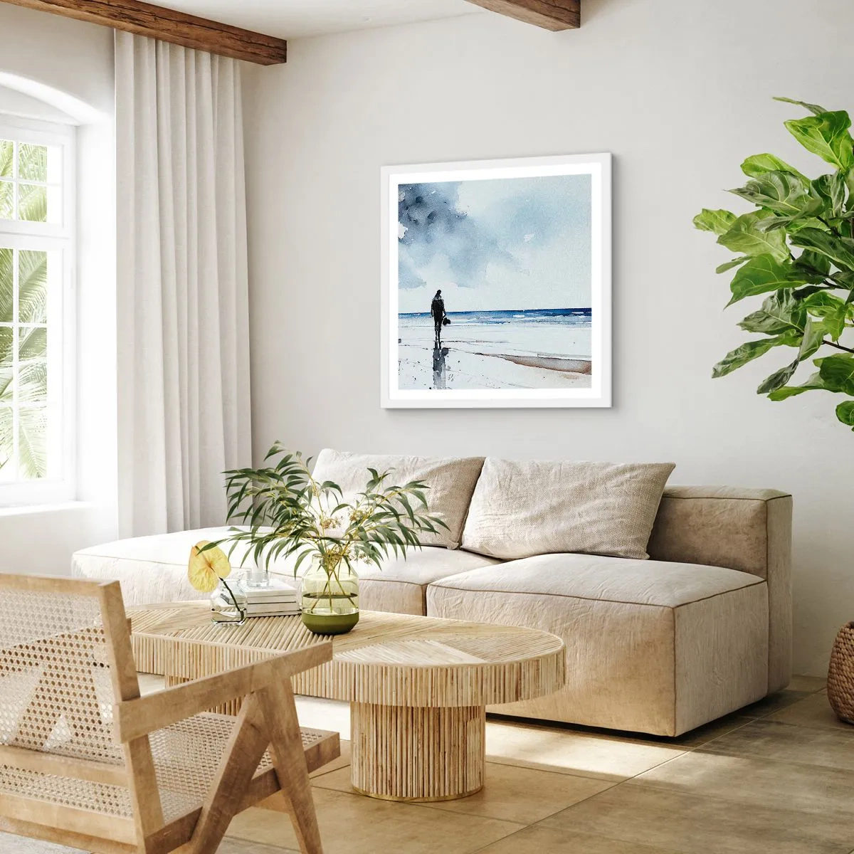 Poster in einem weißen Rahmen - Gespräch mit dem Meer - 50x50 cm