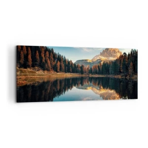 Bild auf Leinwand - Leinwandbild - Berglandschaft mit See und Wald - 120x50cm - Doppelte Landschaft - Moderne Wanddekoration für Wohnzimmer und Schlafzimmer ARTTOR
