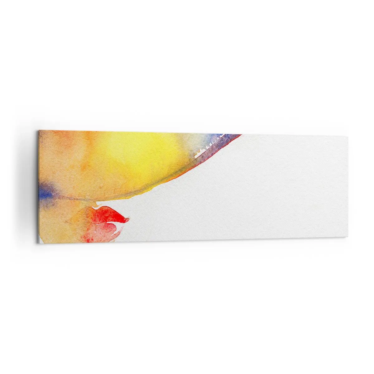 Bild auf Leinwand - Leinwandbild - Ein minimalistisches Aquarellgemälde des Profils einer Frau mit einem bunten Hut. - 160x50cm - Bildnis einer Dame - Moderne Wanddekoration für Wohnzimmer und Schlafzimmer ARTTOR