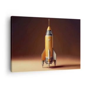 Bild auf Leinwand - Leinwandbild - Eine Rakete im Retro-Stil vor einem Hintergrund in Brauntönen - 70x50cm - Es beginnt mit einem Traum - Moderne Wanddekoration für Wohnzimmer und Schlafzimmer ARTTOR