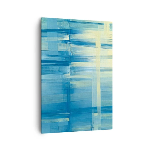 Bild auf Leinwand - Leinwandbild - Ein abstraktes Gemälde in Türkis- und Blautönen mit geometrischen Pinselstrichen. - 70x100cm - Komposition in Türkis - Moderne Wanddekoration für Wohnzimmer und Schlafzimmer ARTTOR
