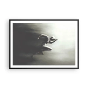 Poster in einem schwarzem Rahmen - Eine schwarz-weiße Silhouette einer laufenden Figur in einem dynamischen und surrealen Stil. - 100x70cm - Unwiderstehlich - Moderne Wanddekoration für Wohnzimmer und Schlafzimmer ARTTOR