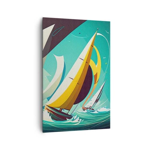 Bild auf Leinwand - Leinwandbild - Eine dynamische Illustration von Segelbooten in stürmischer See. - 80x120cm - Viel Glück mit den Elementen - Moderne Wanddekoration für Wohnzimmer und Schlafzimmer ARTTOR