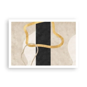 Poster - Ein minimalistisches Design mit geschwungenen Formen in Gold und Schwarz. - 100x70cm - Schleifenformen - Moderne Wanddekoration für Wohnzimmer und Schlafzimmer ARTTOR