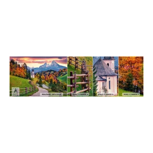 Fototapeten Muster Selbstklebend Deluxe Sticker - Landschaftsartige Malerei - Berglandschaft, Weg, Kirche - 100x30 cm