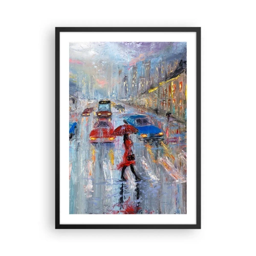 Poster in einem schwarzem Rahmen - Impressionistische Stadtlandschaft im Regen - 50x70cm - Regnerischer Nachmittag in der Stadt - Moderne Wanddekoration für Wohnzimmer und Schlafzimmer ARTTOR