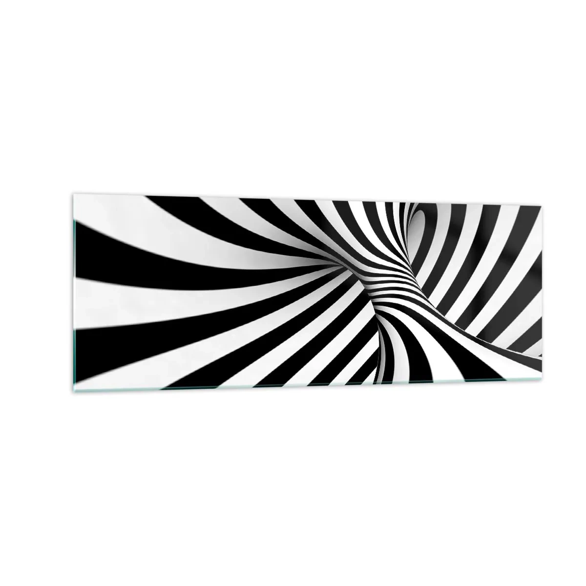 Glasbild - Bild auf glas - Abstrakter Tunnel mit schwarz-weißen Spiralstreifen - 140x50cm - Komposition: Tanzraum - Moderne Wanddekoration für Wohnzimmer und Schlafzimmer ARTTOR