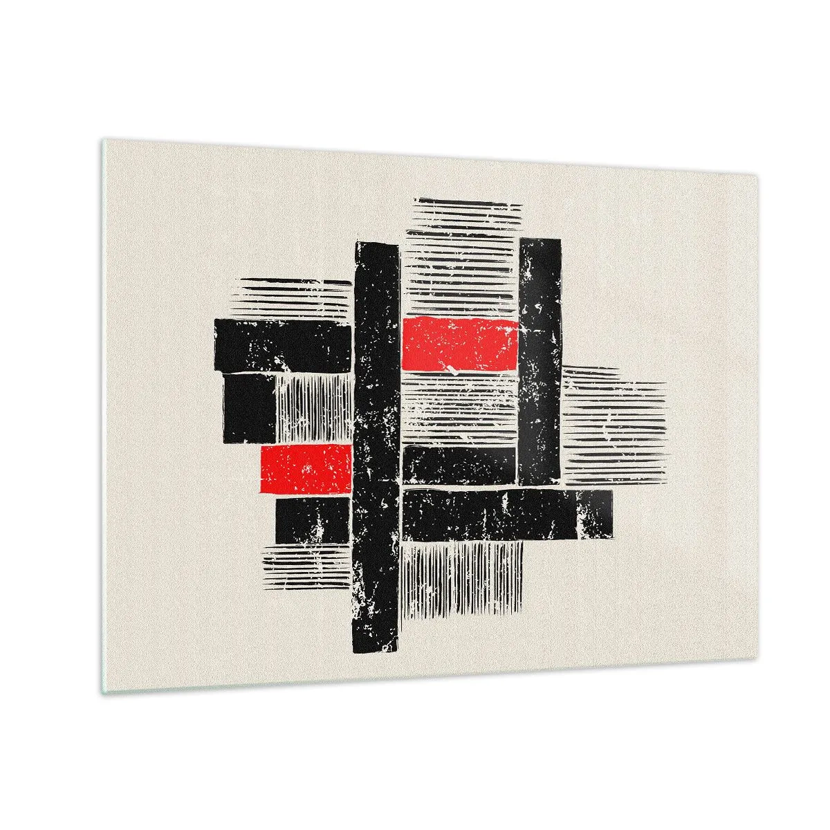 Glasbild - Bild auf glas - Abstrakte Streifen in Schwarz und Rot - 70x50cm - Rot und Schwarz - Moderne Wanddekoration für Wohnzimmer und Schlafzimmer ARTTOR