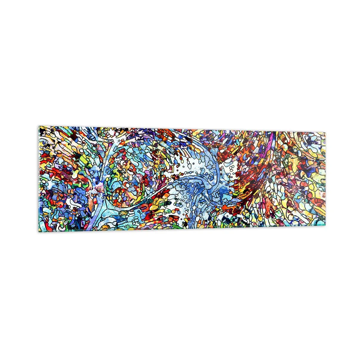 Glasbild - Bild auf glas - Ein farbenfrohes, abstraktes Muster, inspiriert von der Natur - 160x50cm - Glasmalerei Wassertropfen - Moderne Wanddekoration für Wohnzimmer und Schlafzimmer ARTTOR