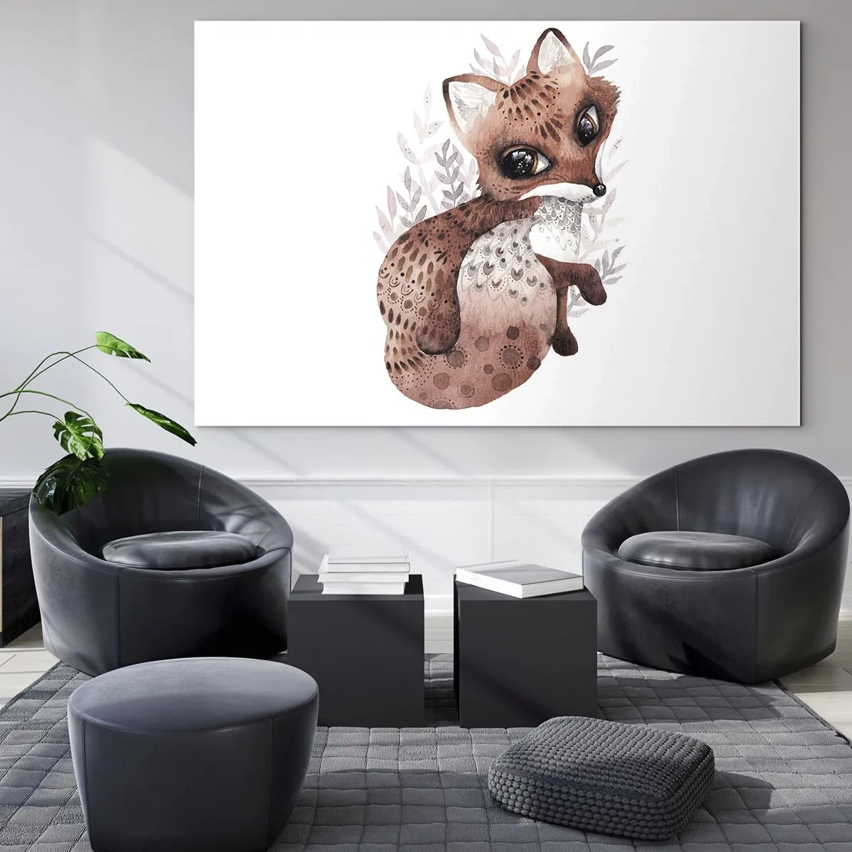 Glasbild - Bild auf glas - Ein süßer Aquarellfuchs auf weißem Hintergrund - 120x80cm - Einfach lieben - Moderne Wanddekoration für Wohnzimmer und Schlafzimmer ARTTOR