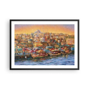 Poster in einem schwarzem Rahmen - Malerisches Panorama von Istanbul mit Blick auf die Bucht und die Stadt - 70x50cm - Istanbuler Geschichte - Moderne Wanddekoration für Wohnzimmer und Schlafzimmer ARTTOR