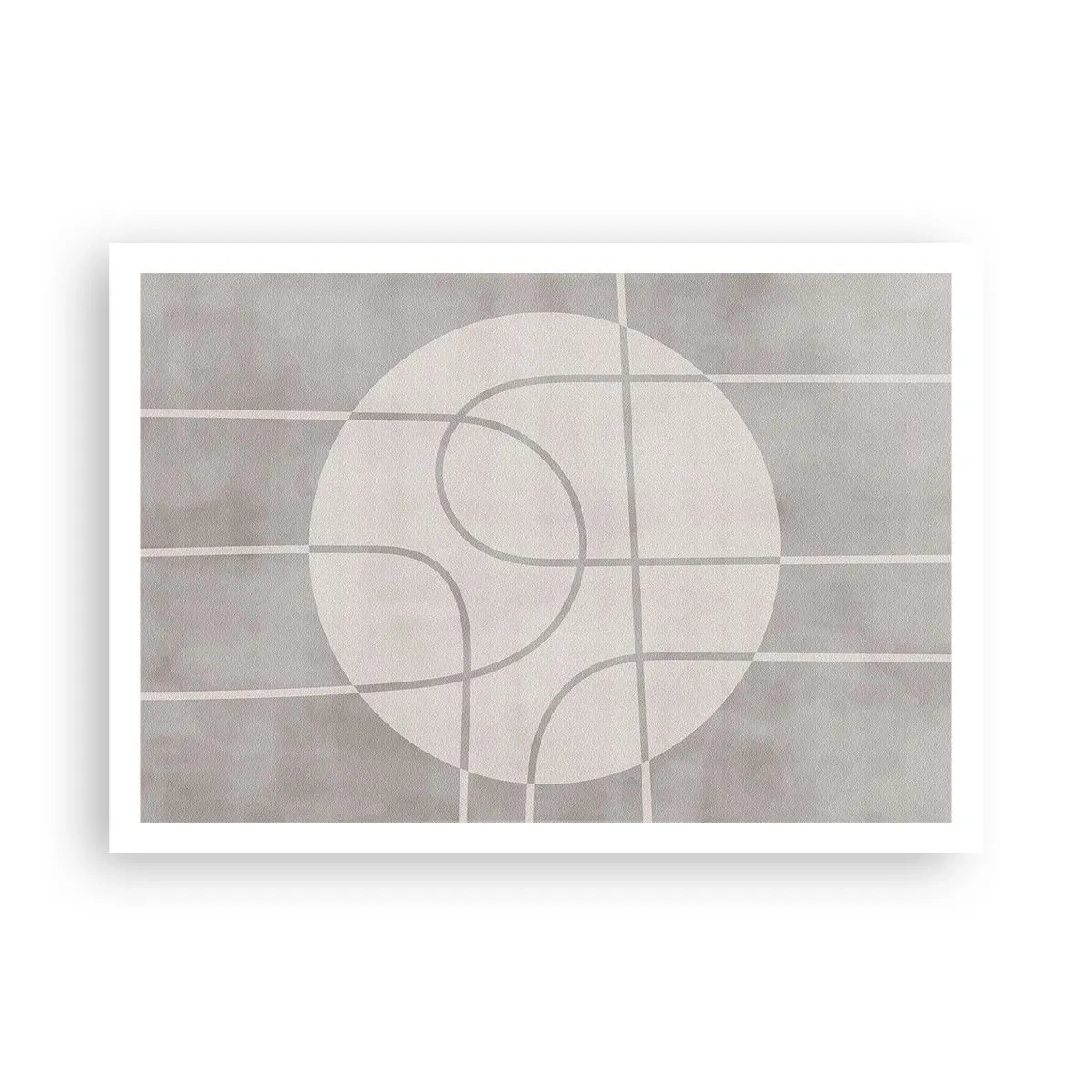 Poster - Geometrisches Muster in Grau- und Weißtönen - 100x70cm - Kreisförmig und geradeaus - Moderne Wanddekoration für Wohnzimmer und Schlafzimmer ARTTOR