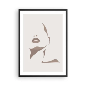 Poster in einem schwarzem Rahmen - Ein minimalistisches Gesichtsporträt in Beige- und Brauntönen. - 50x70cm - Aus Licht und Schatten - Moderne Wanddekoration für Wohnzimmer und Schlafzimmer ARTTOR