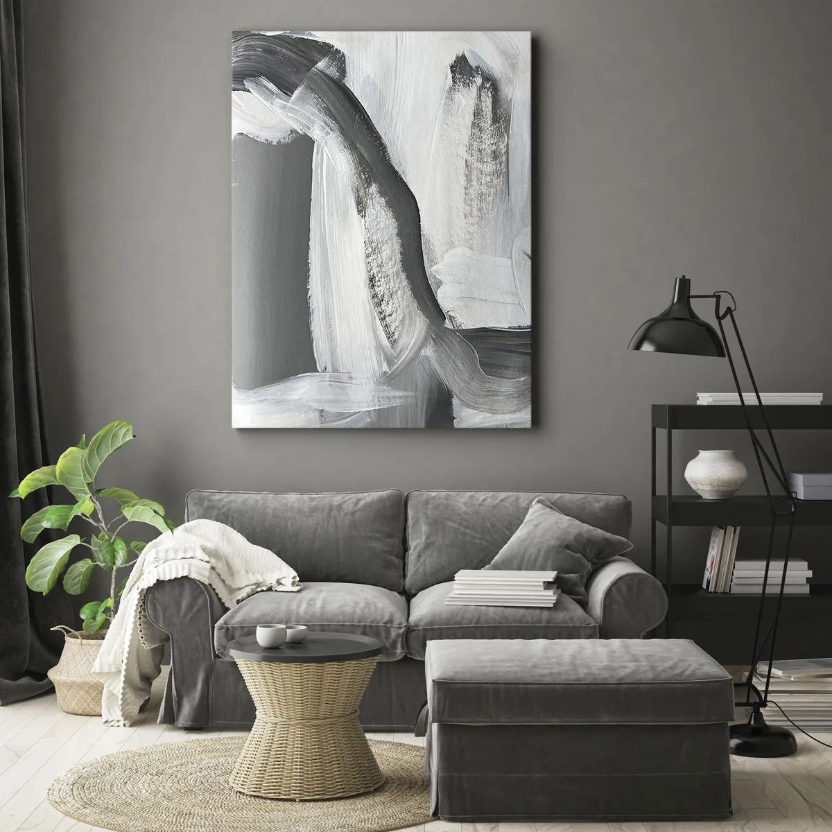 Bild auf Leinwand - Leinwandbild - Grau-weiße Abstraktion mit dynamischen Linien - 70x100cm - Entscheidender Schritt - Moderne Wanddekoration für Wohnzimmer und Schlafzimmer ARTTOR