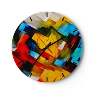 Wanduhr - Glasuhr - Bunte Abstraktion mit geometrischen Formen - 30x30cm - Ein bunter Interleaver - Moderne Wanddekoration für Wohnzimmer, Küche und Schlafzimmer ARTTOR