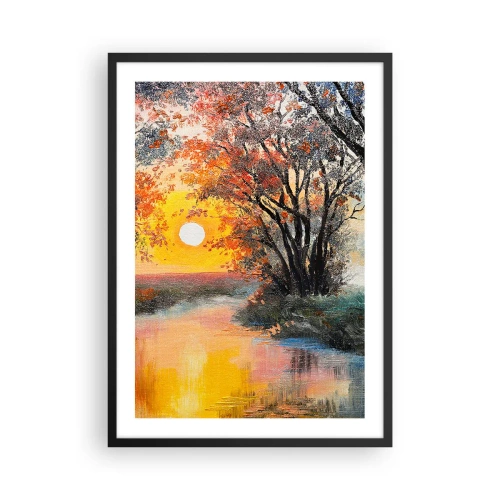 Poster in einem schwarzem Rahmen - Sonnenuntergang über einem Fluss mit Bäumen - 50x70cm - Herbststimmung - Moderne Wanddekoration für Wohnzimmer und Schlafzimmer ARTTOR