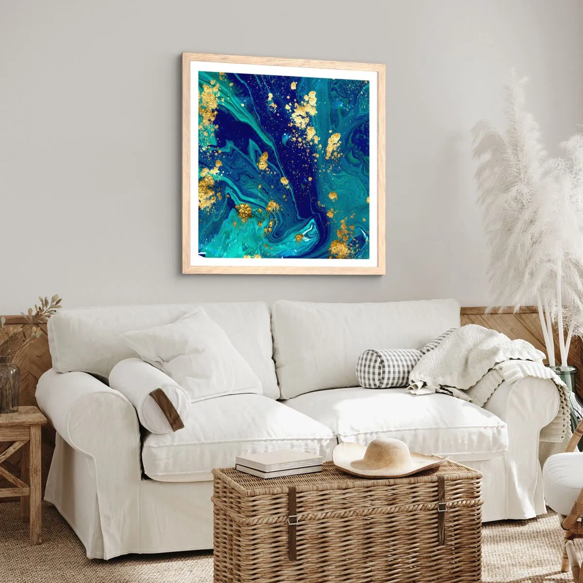 Poster in einem Rahmen aus heller Eiche - Die Blütenblätter der Sonne - 30x30 cm