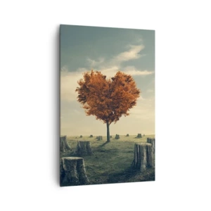 Bild auf Leinwand - Leinwandbild - Ein herzförmiger Baum in einem Feld aus Baumstümpfen, ein Symbol der Hoffnung - 80x120cm - Es gibt noch Hoffnung - Moderne Wanddekoration für Wohnzimmer und Schlafzimmer ARTTOR