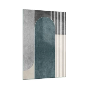 Glasbild - Bild auf glas - Geometrische Abstraktion in Grau- und Grüntönen - 80x120cm - Komposition auf der Ebene - Moderne Wanddekoration für Wohnzimmer und Schlafzimmer ARTTOR