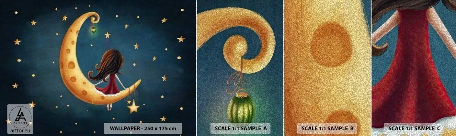 Fototapeten Muster Premium Sand - Einmal… - Für Kinder, Mädchen, Mond - 100x30 cm