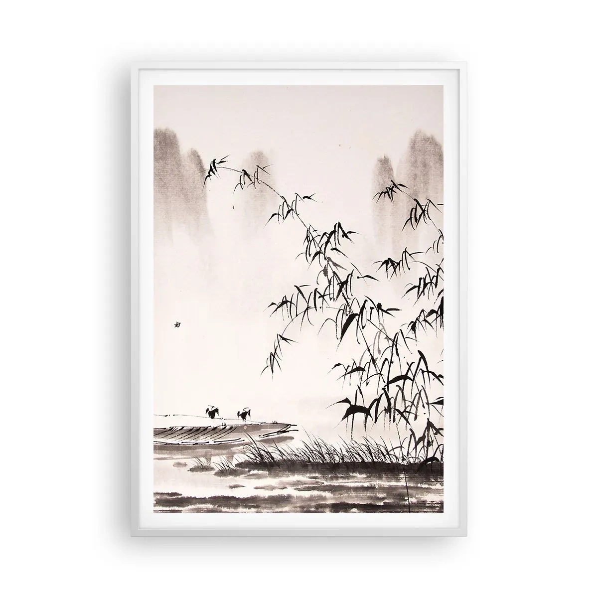 Poster in einem weißen Rahmen - Die Stille der Reisfelder - 70x100 cm