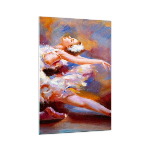 Glasbild - Bild auf glas - Eine Ballerina in dynamischer Pose inmitten von Pastellfarben. - 70x100cm - Schwan Gnade - Moderne Wanddekoration für Wohnzimmer und Schlafzimmer ARTTOR