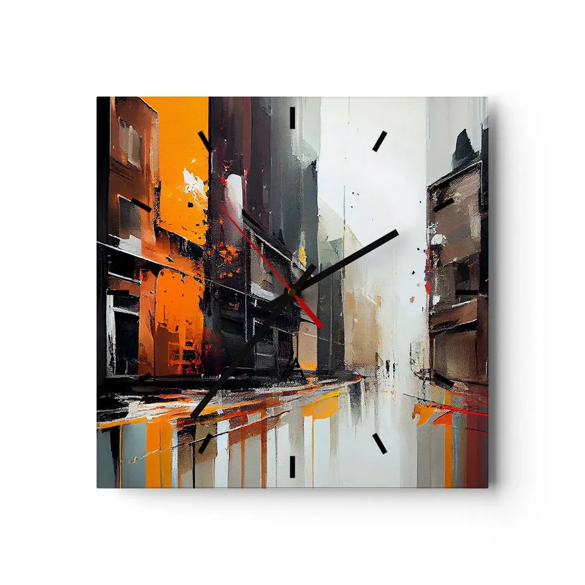 Wanduhr - Glasuhr - Abstrakte Ansicht einer Stadtstraße im Regen - 30x30cm - Regnerischer Tag - Moderne Wanddekoration für Wohnzimmer und Schlafzimmer ARTTOR