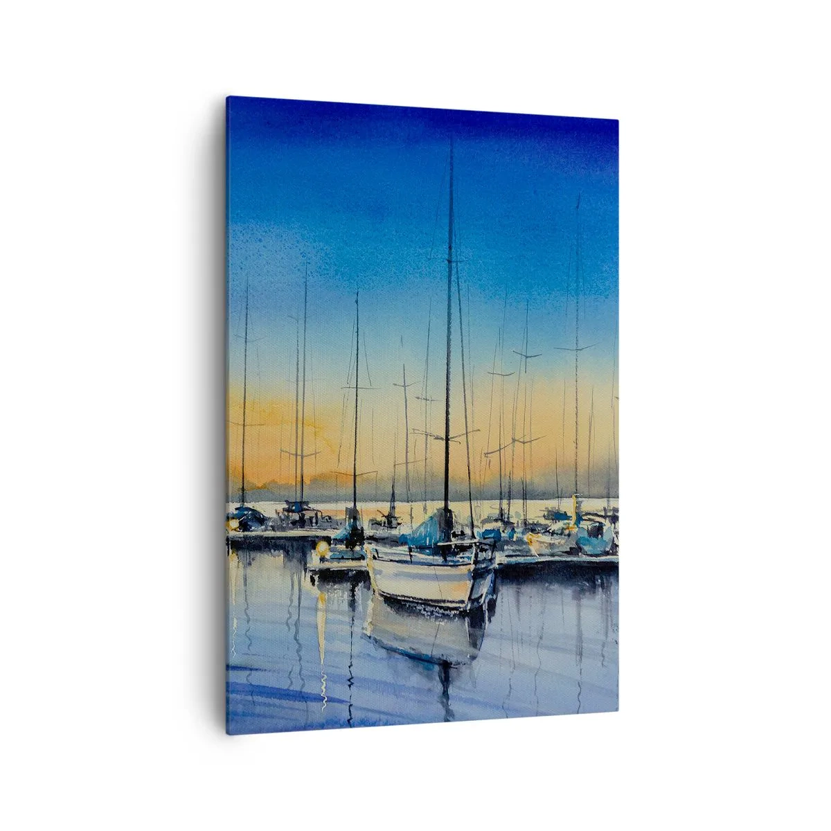 Bild auf Leinwand - Leinwandbild - Yachthafen bei Sonnenuntergang mit Spiegelungen auf dem Wasser - 70x100cm - Ende eines guten Tages - Moderne Wanddekoration für Wohnzimmer und Schlafzimmer ARTTOR