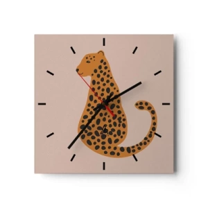 Wanduhr - Glasuhr - Eine minimalistische Zeichnung eines Panthers auf beigem Hintergrund - 30x30cm - Leopardenmuster ist ein modisches Muster - Moderne Wanddekoration für Wohnzimmer und Schlafzimmer ARTTOR